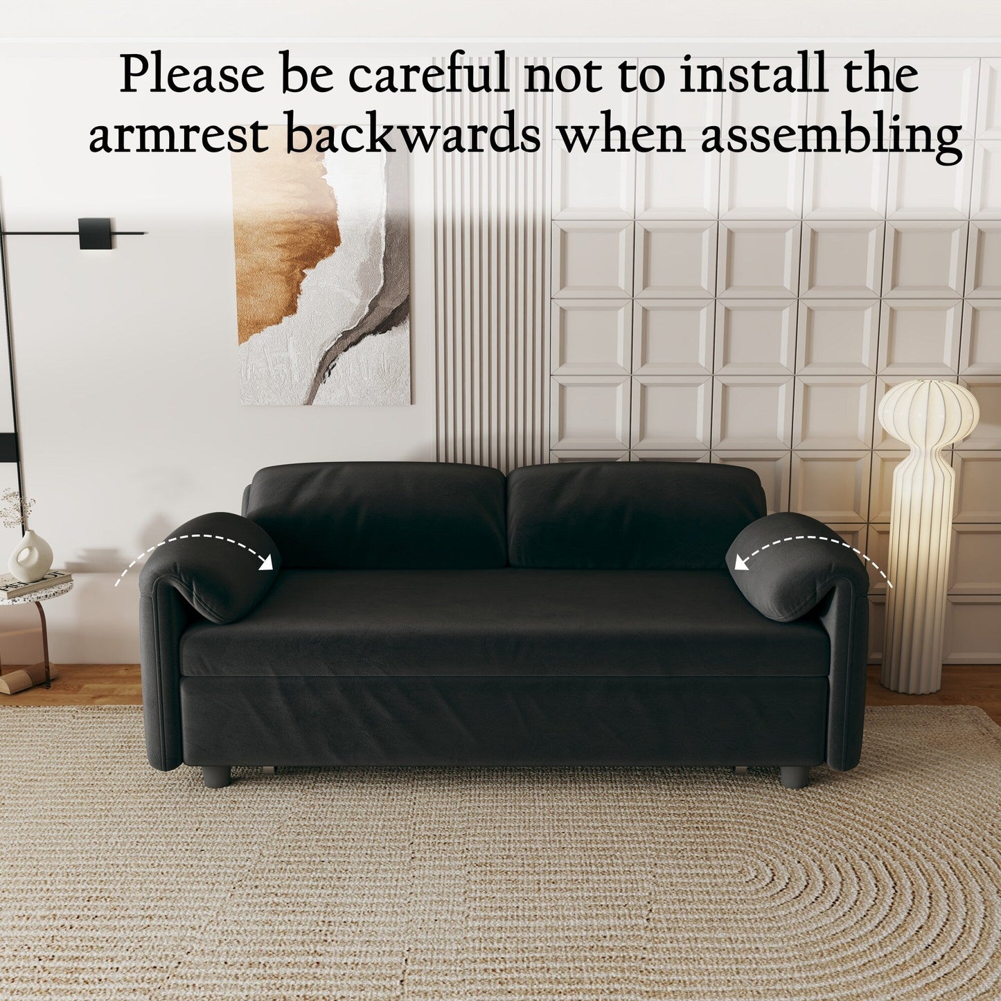 Divano letto in velluto da 54 pollici - Design multiuso con letto matrimoniale retrattile e braccioli portaoggetti