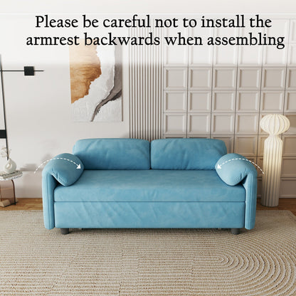 Divano letto in velluto da 54 pollici - Design multiuso con letto matrimoniale retrattile e braccioli portaoggetti