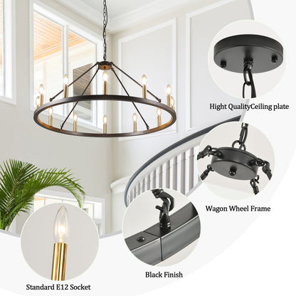 Lampadario a 24 luci con ruota di carro rotonda da 54 pollici