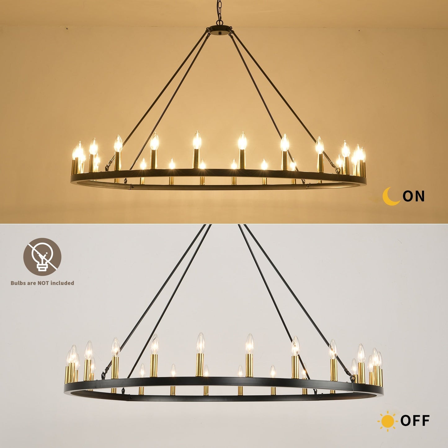 Lampadario a 24 luci con ruota di carro rotonda da 54 pollici