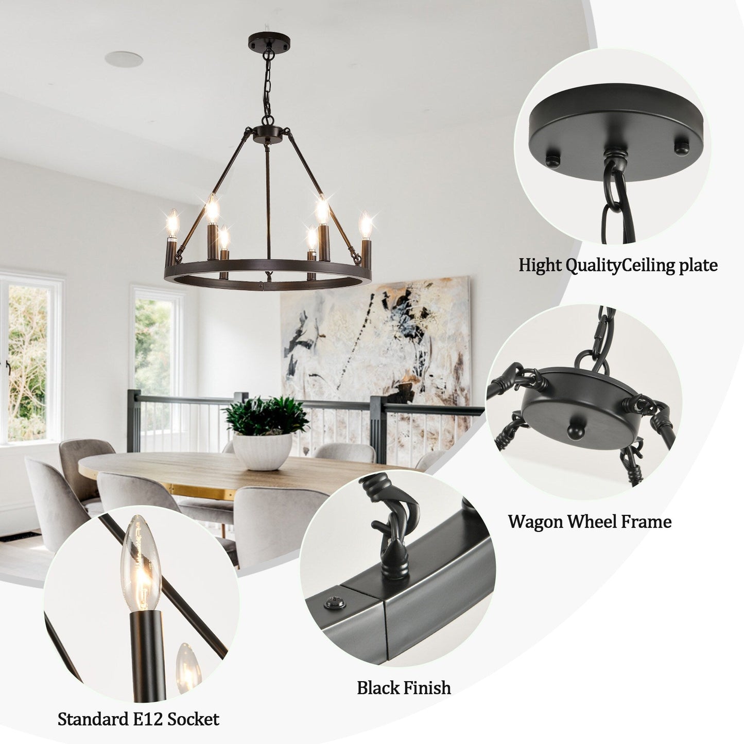 Lampadario a 24 luci con ruota di carro rotonda da 54 pollici