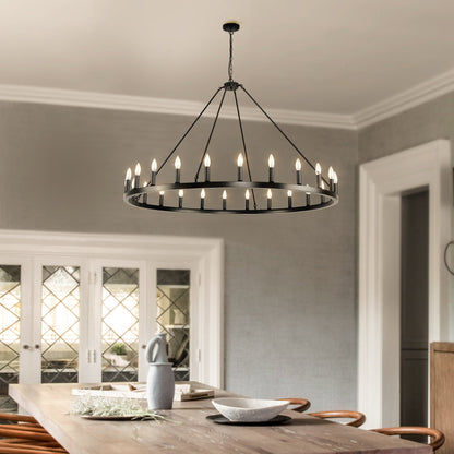 Lampadario a 24 luci con ruota di carro rotonda da 54 pollici