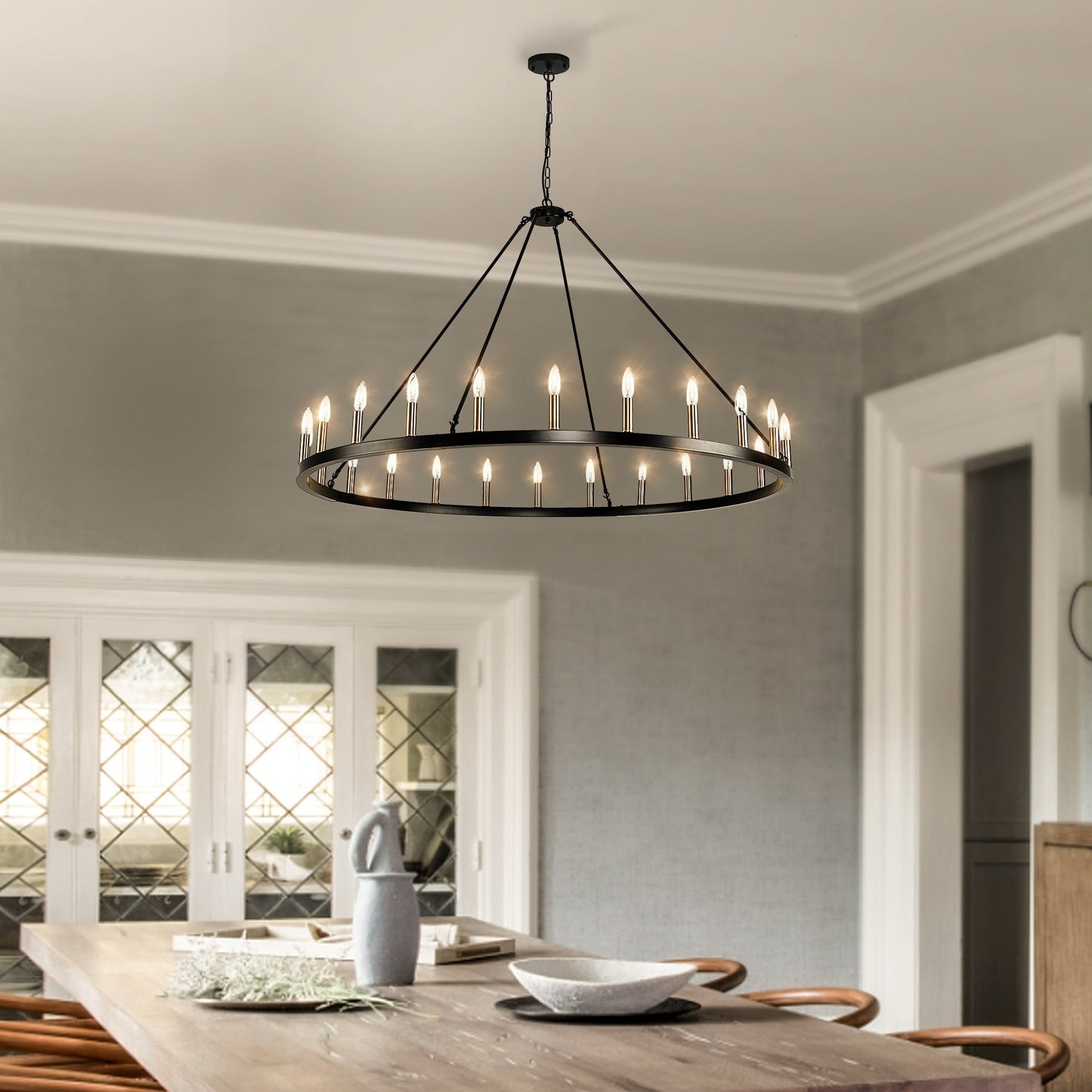 Lampadario a 24 luci con ruota di carro rotonda da 54 pollici