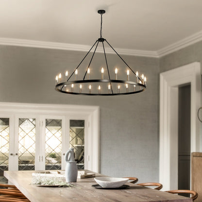 Lampadario a 24 luci con ruota di carro rotonda da 54 pollici