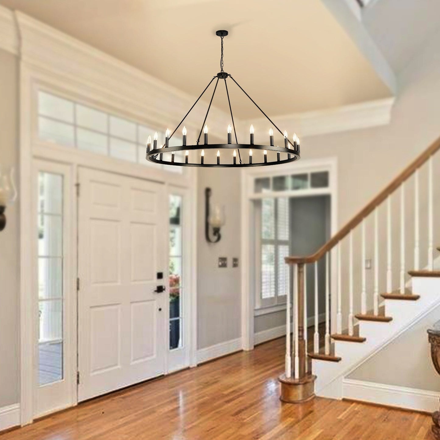 Lampadario a 24 luci con ruota di carro rotonda da 54 pollici