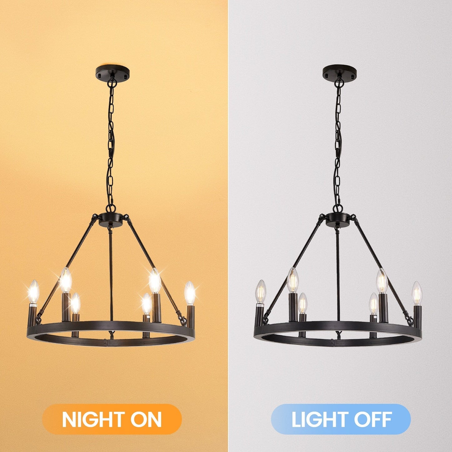 Lampadario a 24 luci con ruota di carro rotonda da 54 pollici