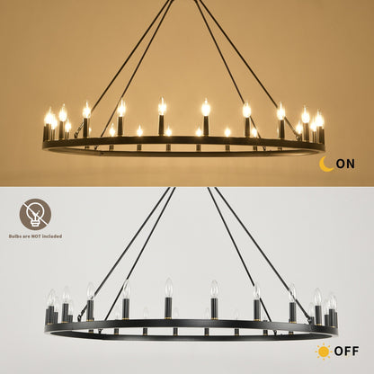 Lampadario a 24 luci con ruota di carro rotonda da 54 pollici