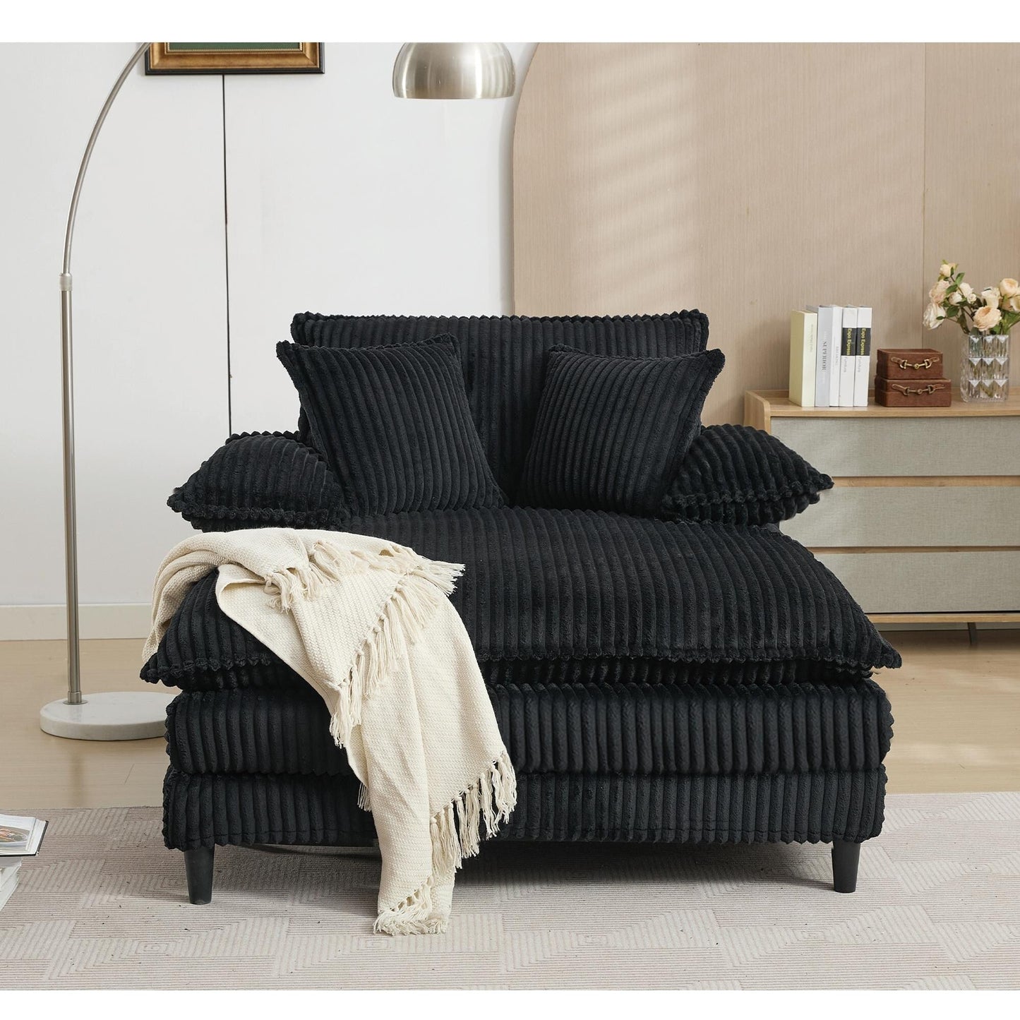 Poltrona chaise longue oversize da 54,75 W, divano letto imbottito e soffice con 2 cuscini