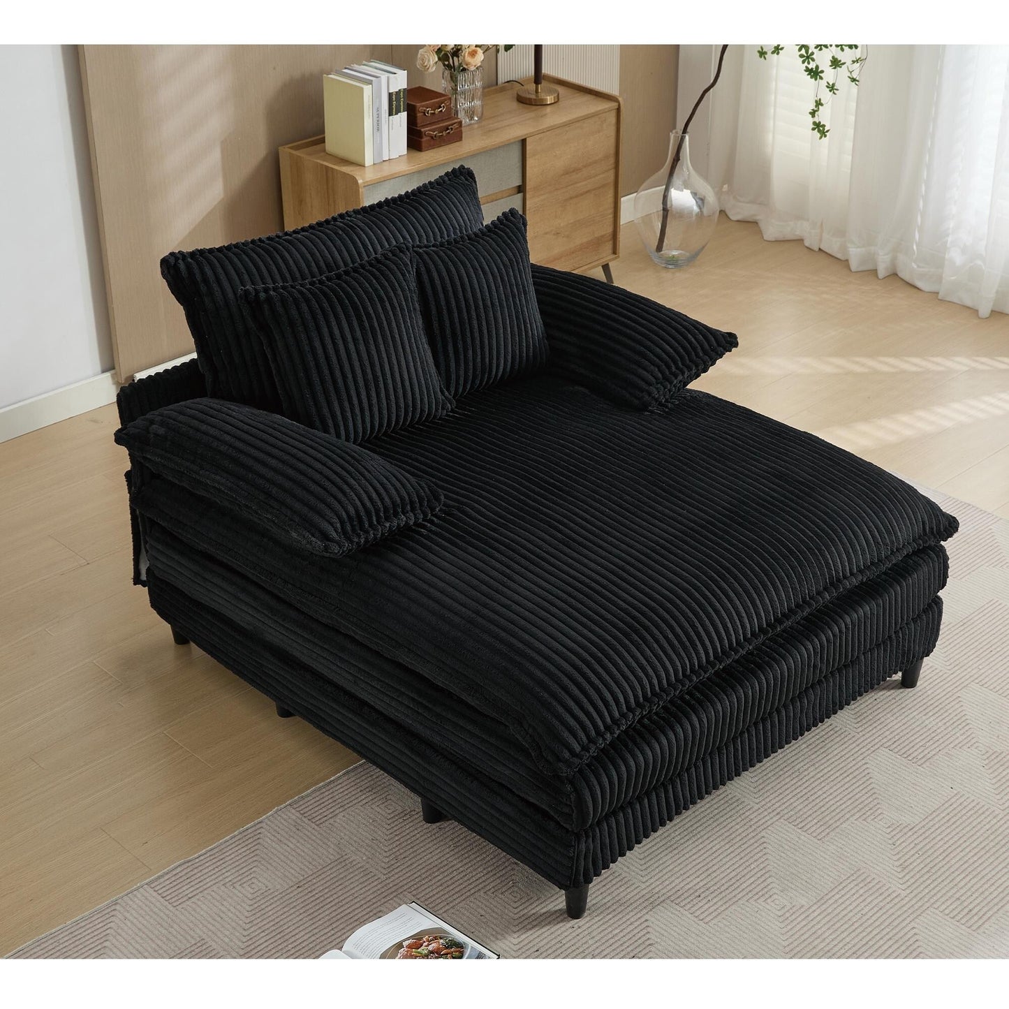 Poltrona chaise longue oversize da 54,75 W, divano letto imbottito e soffice con 2 cuscini