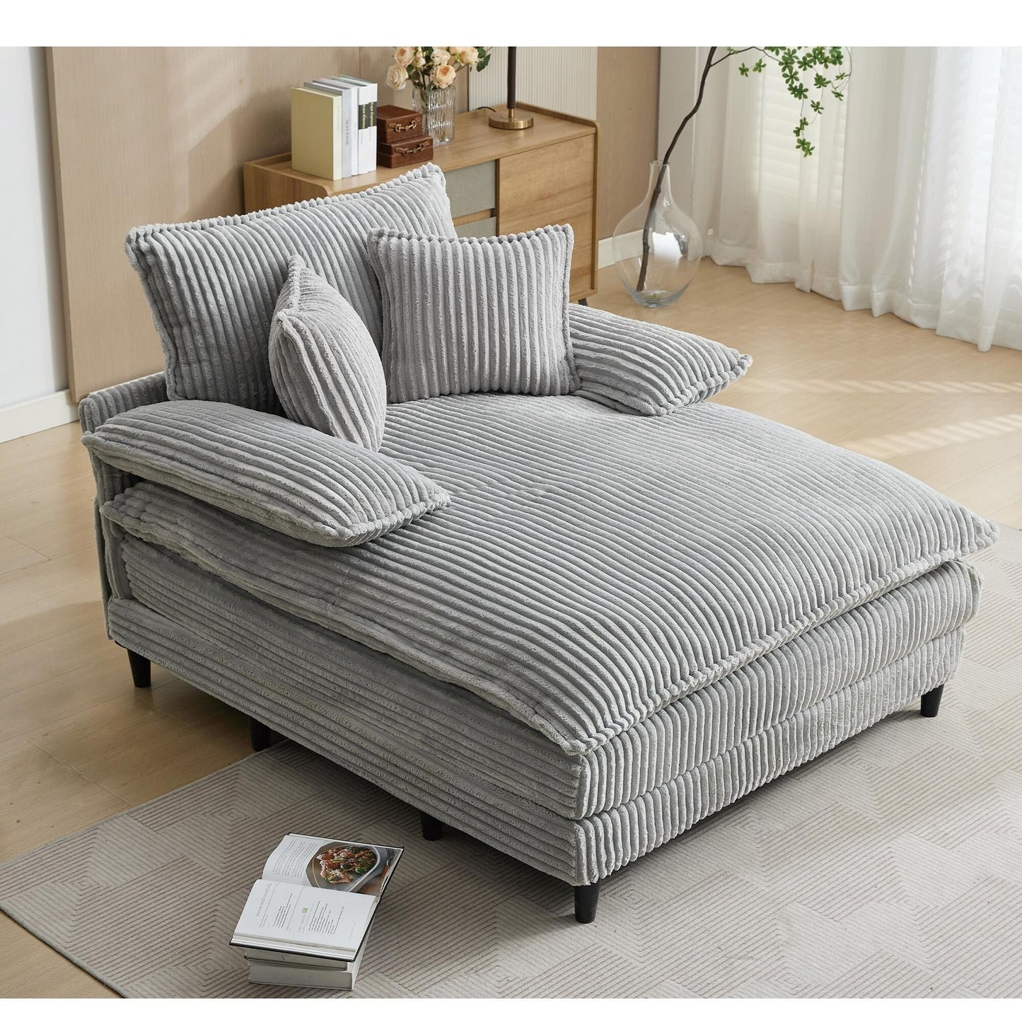 Poltrona chaise longue oversize da 54,75 W, divano letto imbottito e soffice con 2 cuscini