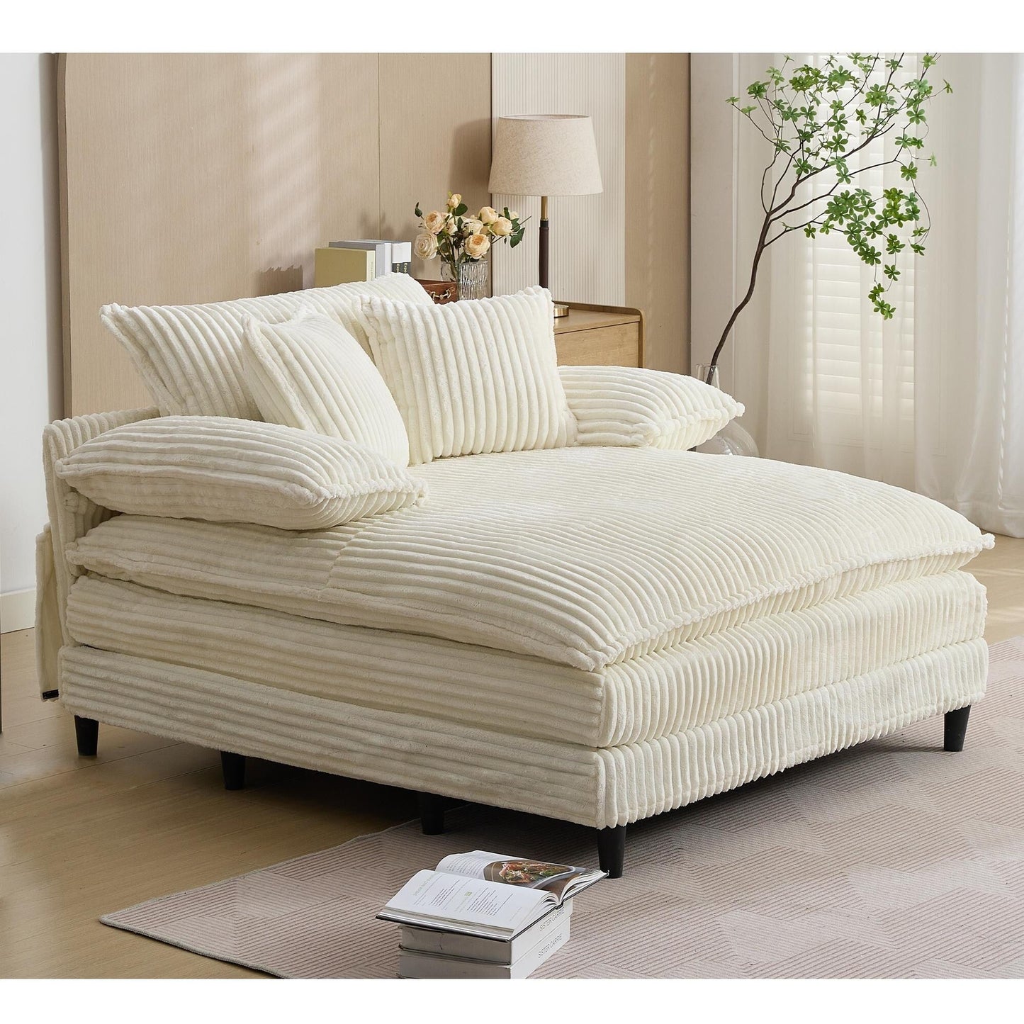 Poltrona chaise longue oversize da 54,75 W, divano letto imbottito e soffice con 2 cuscini