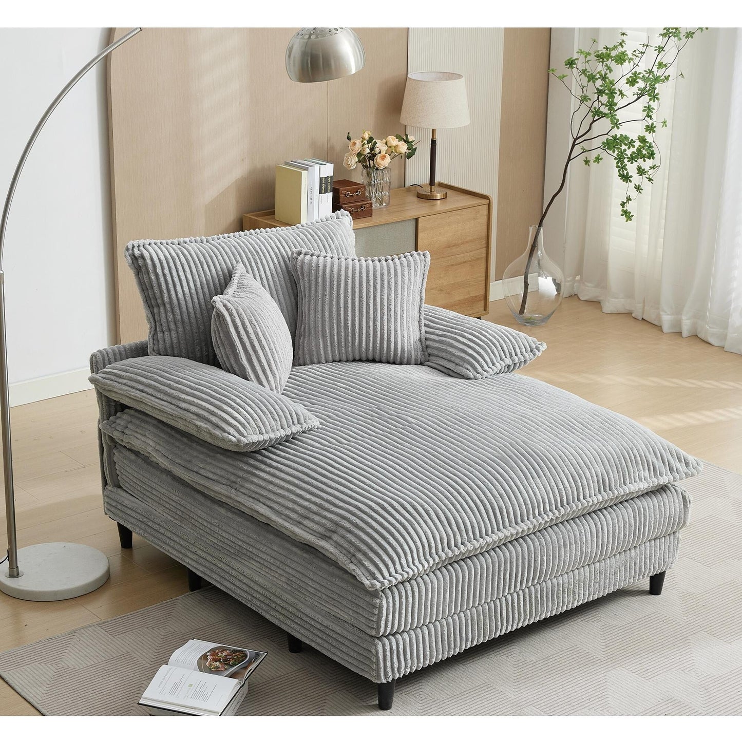 Poltrona chaise longue oversize da 54,75 W, divano letto imbottito e soffice con 2 cuscini