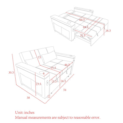 Divano letto reclinabile a due posti con estrazione totale da 54 pollici
