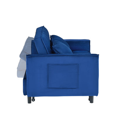 Divano in velluto blu da 55 pollici con tasche, convertibile 3 in 1