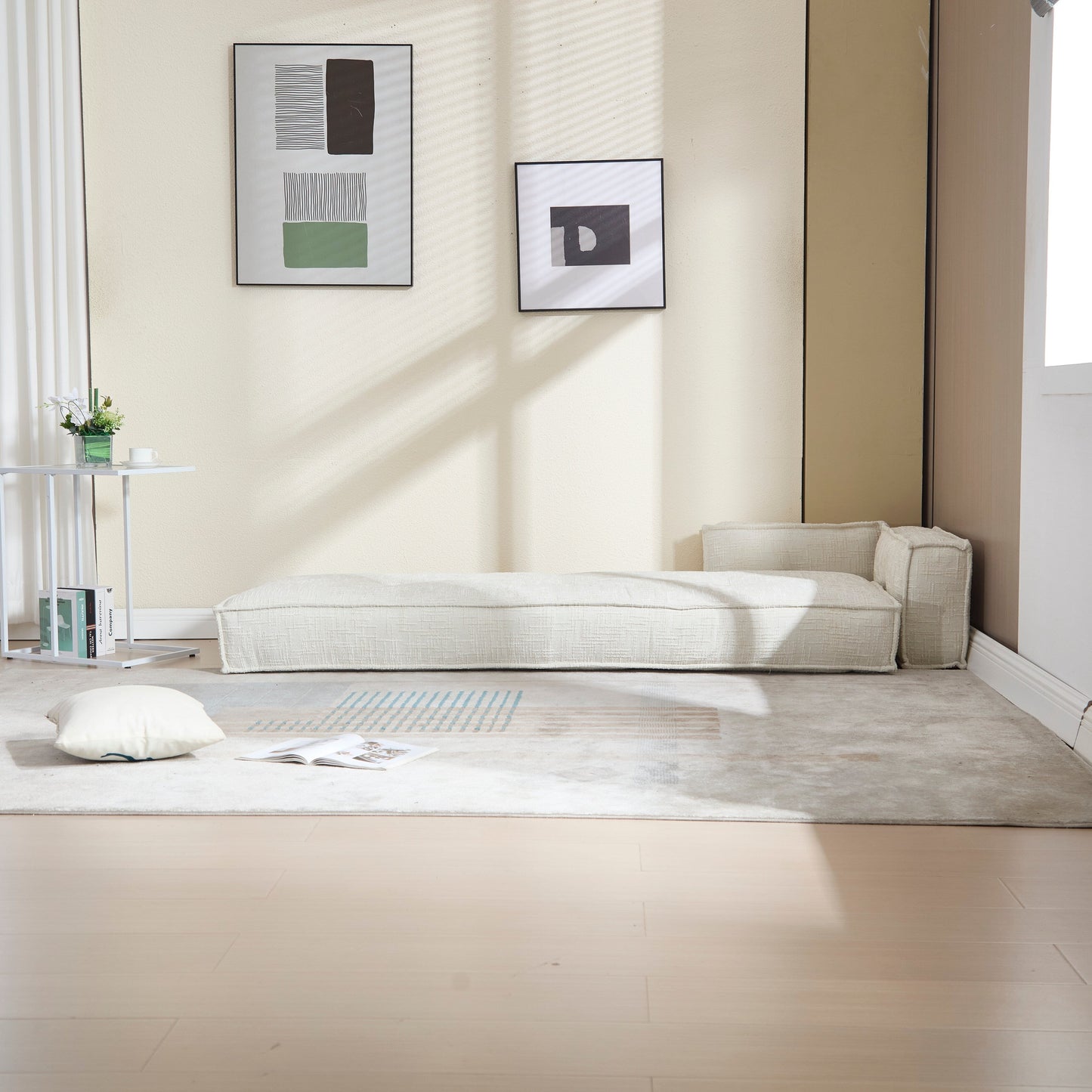 Divano in velluto blu da 55 pollici con tasche, convertibile 3 in 1