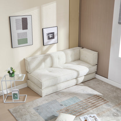 Divano in velluto blu da 55 pollici con tasche, convertibile 3 in 1