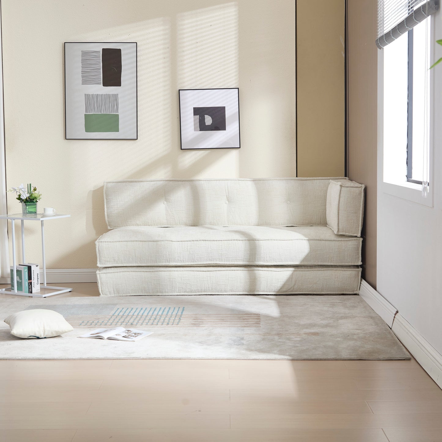 Divano in velluto blu da 55 pollici con tasche, convertibile 3 in 1