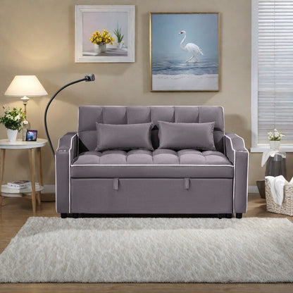 Divano letto pieghevole multiposizione in pelle scamosciata 55.11 con porta di ricarica USB, supporto girevole per telefono e posacenere