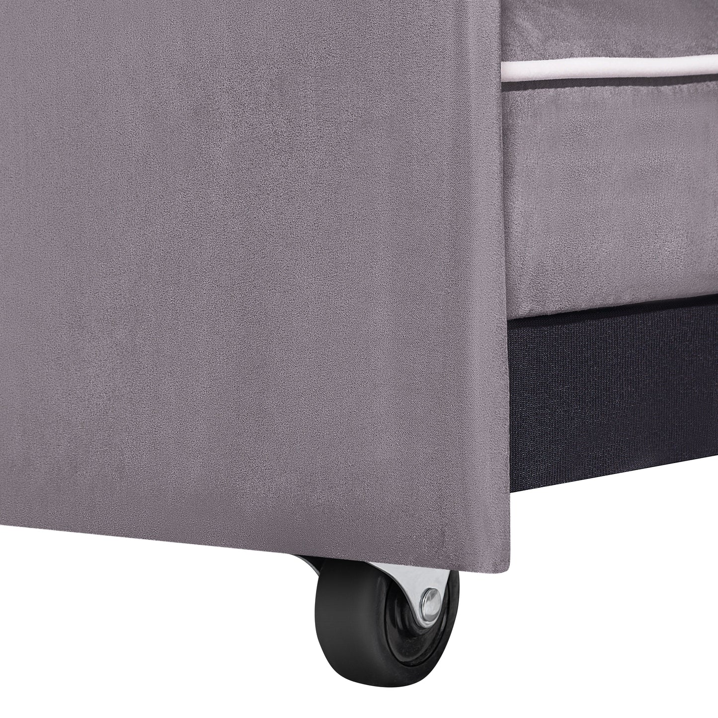 Divano letto pieghevole multiposizione in pelle scamosciata 55.11 con porta di ricarica USB, supporto girevole per telefono e posacenere