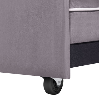 Divano letto pieghevole multiposizione in pelle scamosciata 55.11 con porta di ricarica USB, supporto girevole per telefono e posacenere