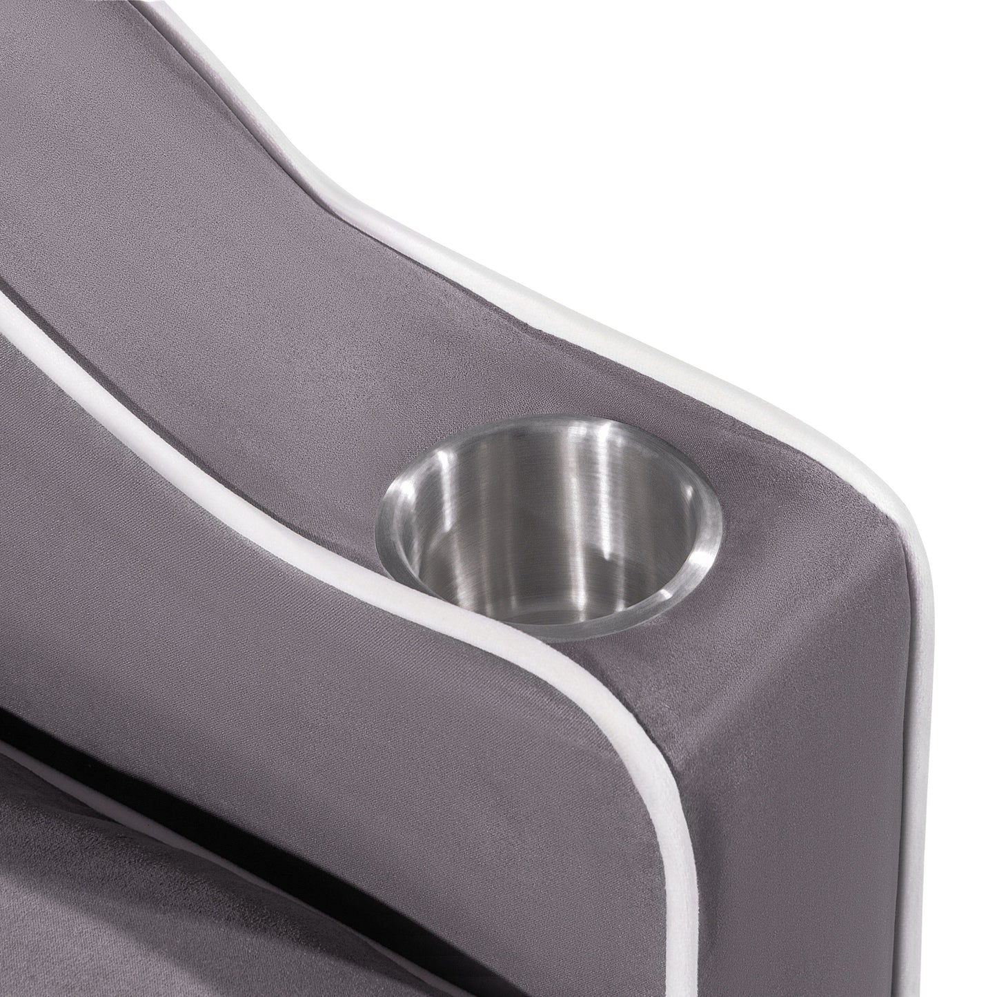 Divano letto pieghevole multiposizione in pelle scamosciata 55.11 con porta di ricarica USB, supporto girevole per telefono e posacenere