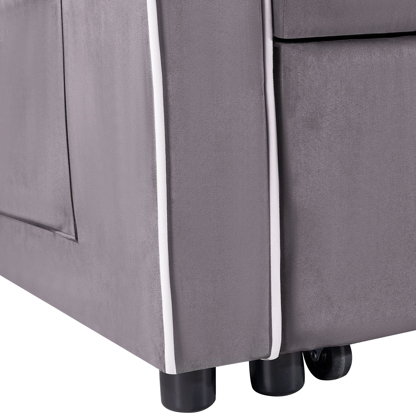 Divano letto pieghevole multiposizione in pelle scamosciata 55.11 con porta di ricarica USB, supporto girevole per telefono e posacenere