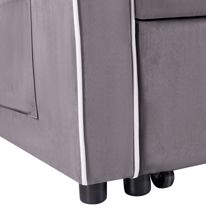 Divano letto pieghevole multiposizione in pelle scamosciata 55.11 con porta di ricarica USB, supporto girevole per telefono e posacenere