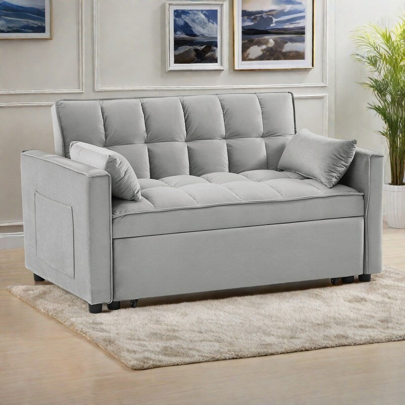 Divano letto trasformabile 2 in 1 in velluto 55.2 con schienale regolabile