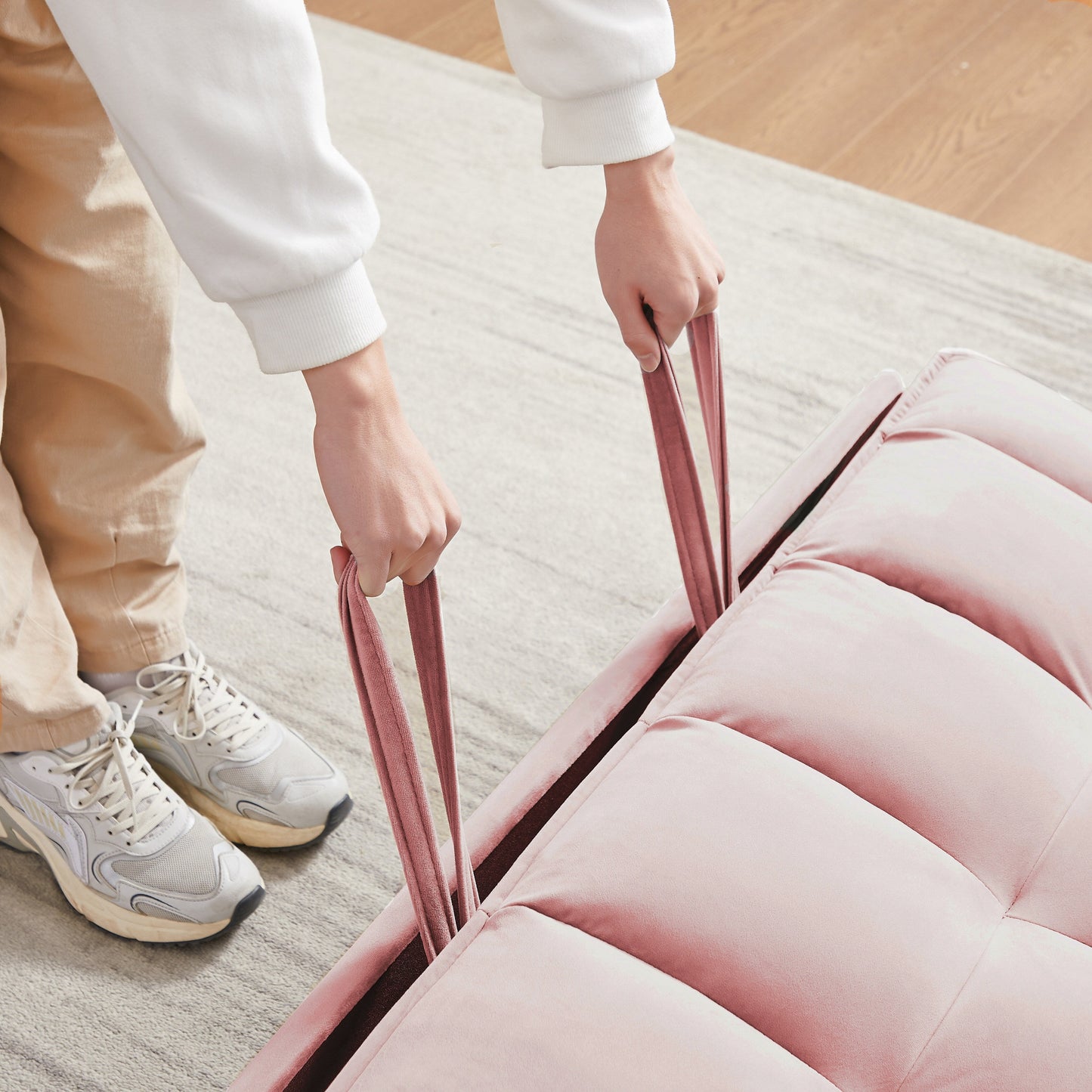 Divano letto trasformabile 2 in 1 in velluto 55.2 con schienale regolabile