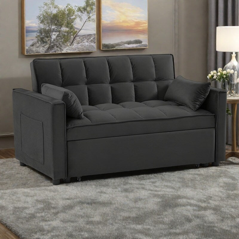 Divano letto trasformabile 2 in 1 in velluto 55.2 con schienale regolabile