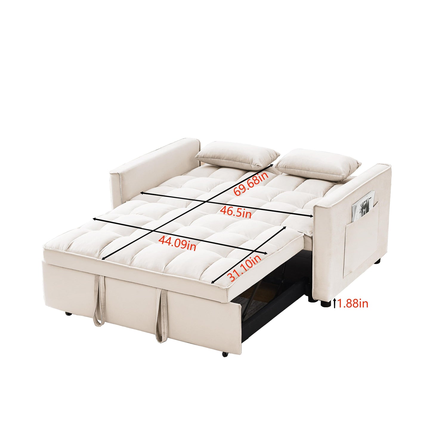 Divano letto trasformabile 2 in 1 in velluto 55.2 con schienale regolabile
