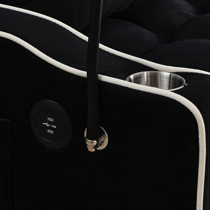 Divano letto a 2 posti in velluto da 55,51 pollici con schienale regolabile, porta USB, posacenere, supporto girevole per telefono e 2 cuscini