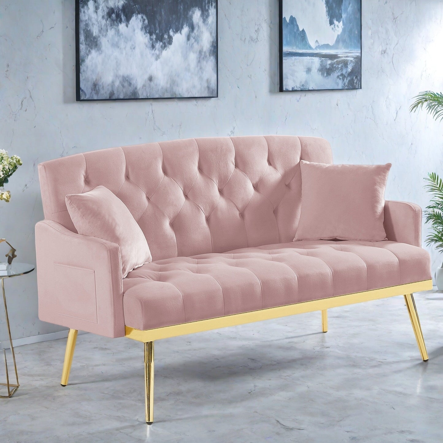 Divano a 2 posti in velluto 55,5 con 2 cuscini, design contemporaneo e facile da montare