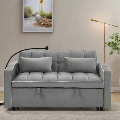 Divano a 2 posti in legno massello da 55,5 pollici con porte di ricarica USB e supporto per telefono, include 2 cuscini morbidi