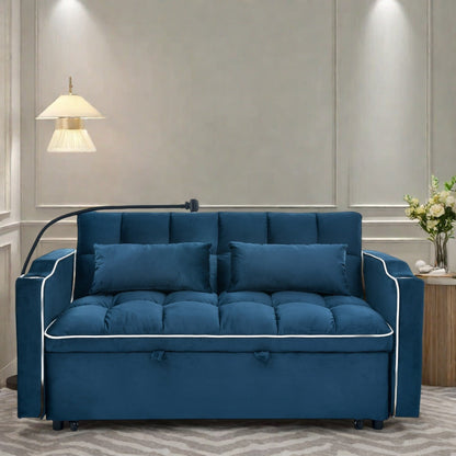 Divano a 2 posti in legno massello da 55,5 pollici con porte di ricarica USB e supporto per telefono, include 2 cuscini morbidi