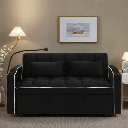 Divano a 2 posti in legno massello da 55,5 pollici con porte di ricarica USB e supporto per telefono, include 2 cuscini morbidi