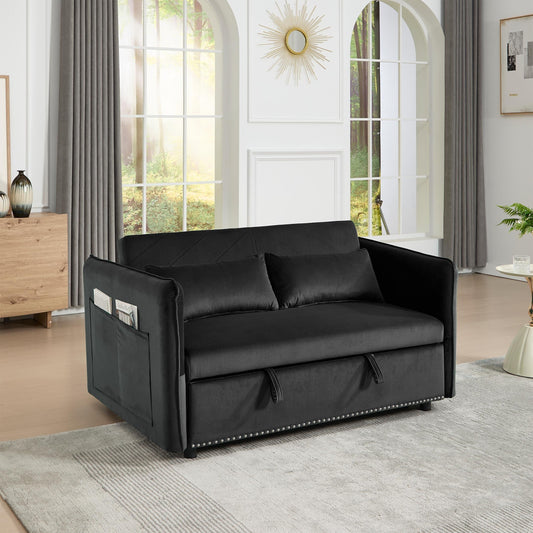Divano letto futon in velluto 3 in 1 da 55 pollici con 2 cuscini e tasche reclinabili