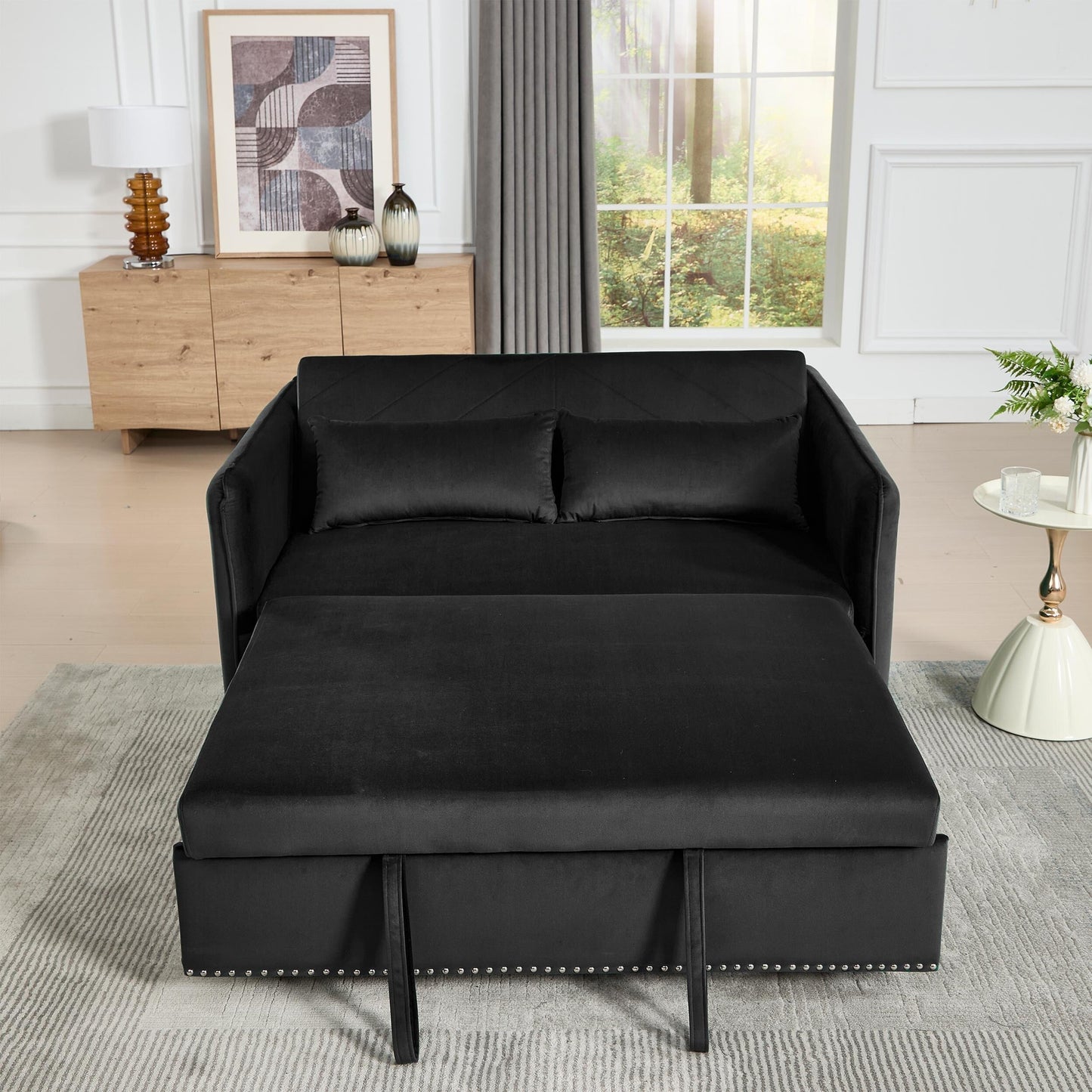 Divano letto futon in velluto 3 in 1 da 55 pollici con 2 cuscini e tasche reclinabili