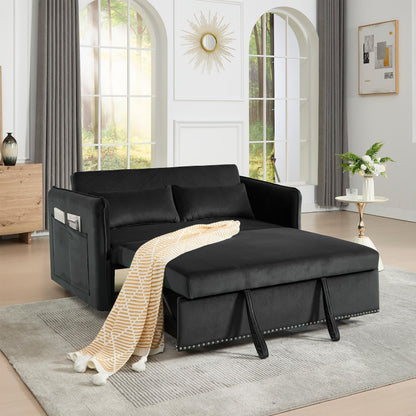 Divano letto futon in velluto 3 in 1 da 55 pollici con 2 cuscini e tasche reclinabili