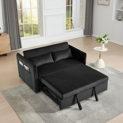 Divano letto futon in velluto 3 in 1 da 55 pollici con 2 cuscini e tasche reclinabili