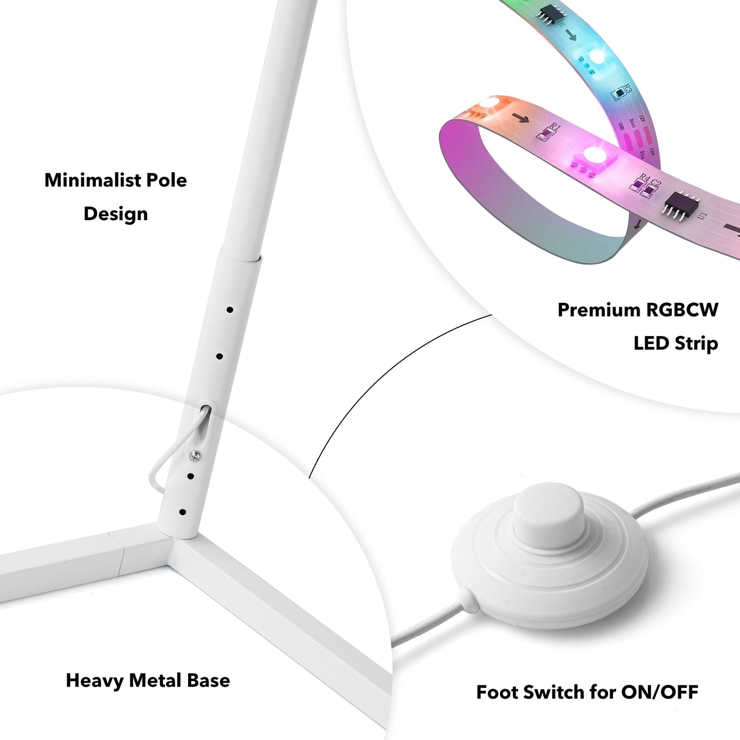 Lampada da terra minimalista a LED con angolo in metallo RGB da 55 cm