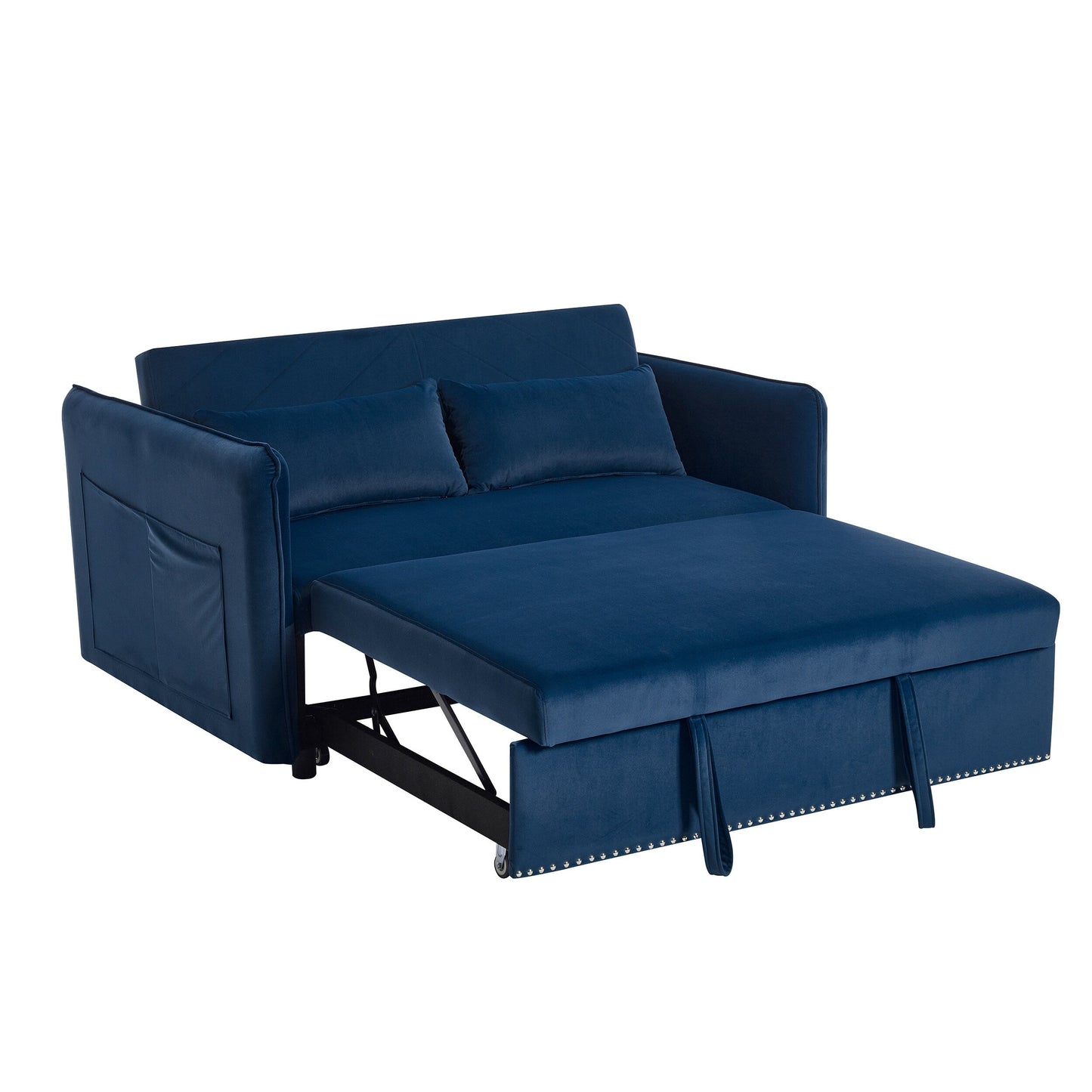 Divano letto convertibile 3 in 1 in velluto da 55 pollici con schienale reclinabile, tasche laterali e 2 cuscini