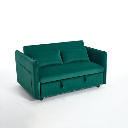 Divano letto convertibile 3 in 1 in velluto da 55 pollici con schienale reclinabile, tasche laterali e 2 cuscini