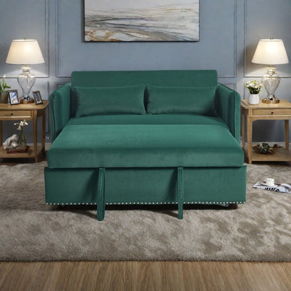 Divano letto convertibile 3 in 1 in velluto da 55 pollici con schienale reclinabile, tasche laterali e 2 cuscini