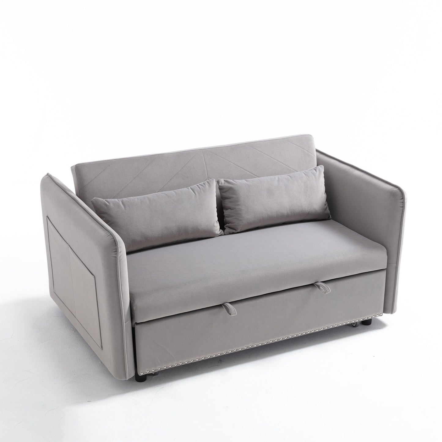 Divano letto convertibile 3 in 1 in velluto da 55 pollici con schienale reclinabile, tasche laterali e 2 cuscini