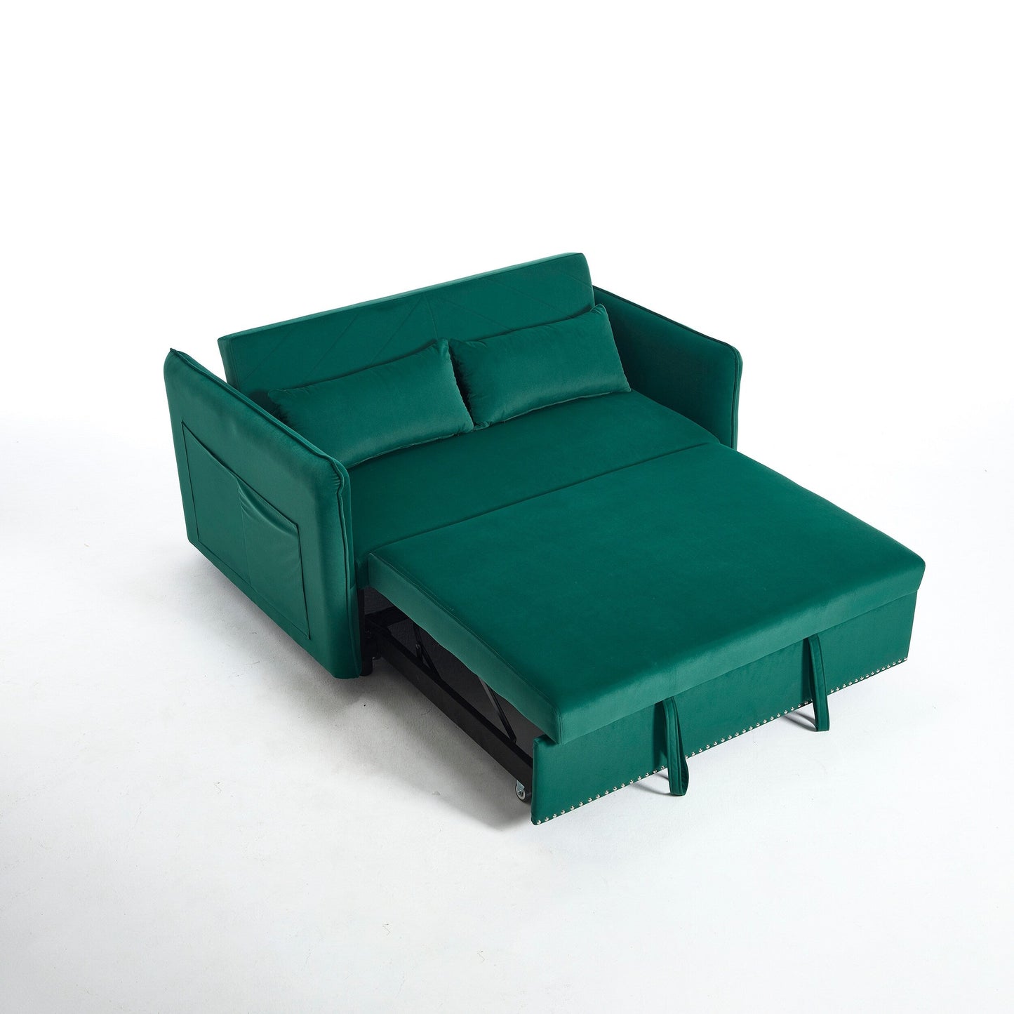 Divano letto convertibile 3 in 1 in velluto da 55 pollici con schienale reclinabile, tasche laterali e 2 cuscini