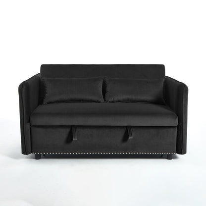 Divano letto convertibile 3 in 1 in velluto da 55 pollici con schienale reclinabile, tasche laterali e 2 cuscini