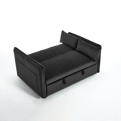 Divano letto convertibile 3 in 1 in velluto da 55 pollici con schienale reclinabile, tasche laterali e 2 cuscini