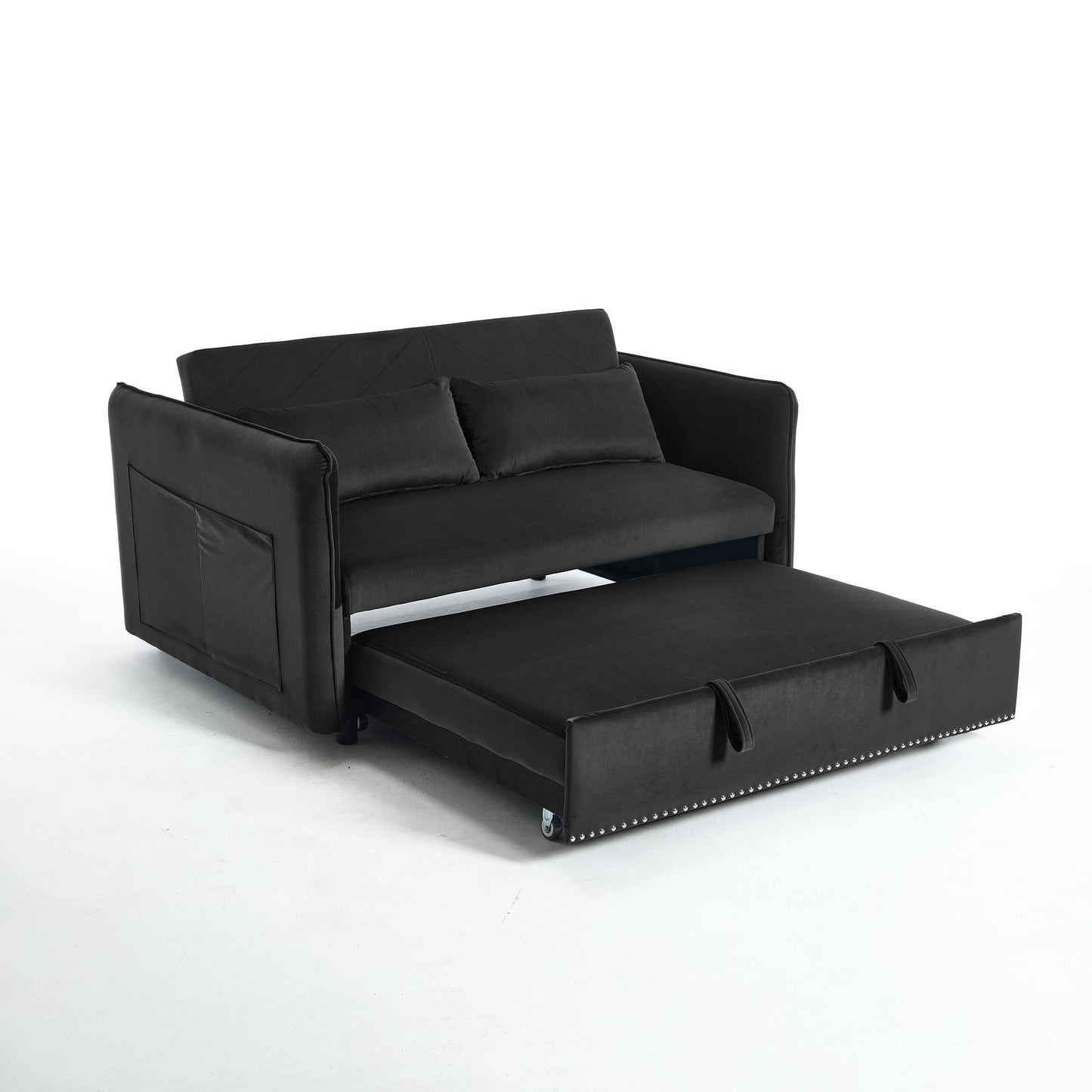 Divano letto convertibile 3 in 1 in velluto da 55 pollici con schienale reclinabile, tasche laterali e 2 cuscini