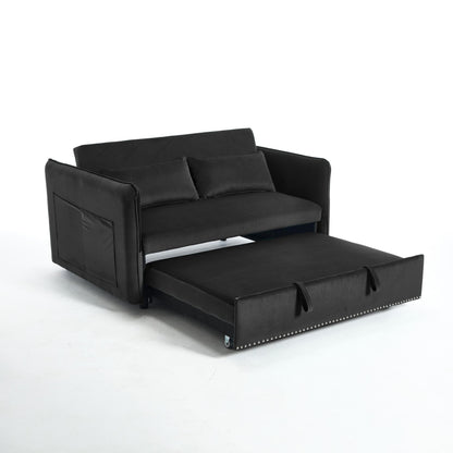 Divano letto convertibile 3 in 1 in velluto da 55 pollici con schienale reclinabile, tasche laterali e 2 cuscini